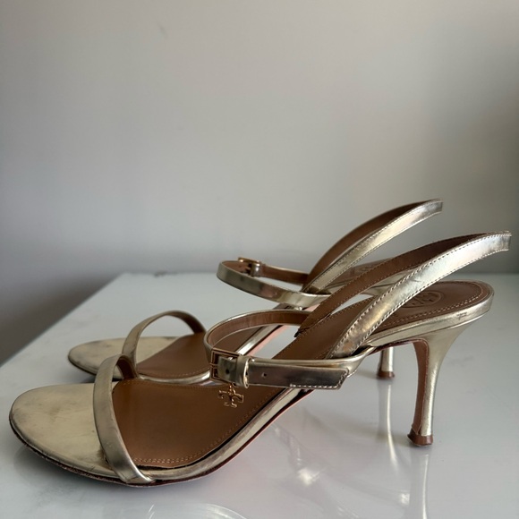 Tory Burch Penelope Slingback Sandal Mirror Metallic Gold Size 9 - Picture 6 of 13